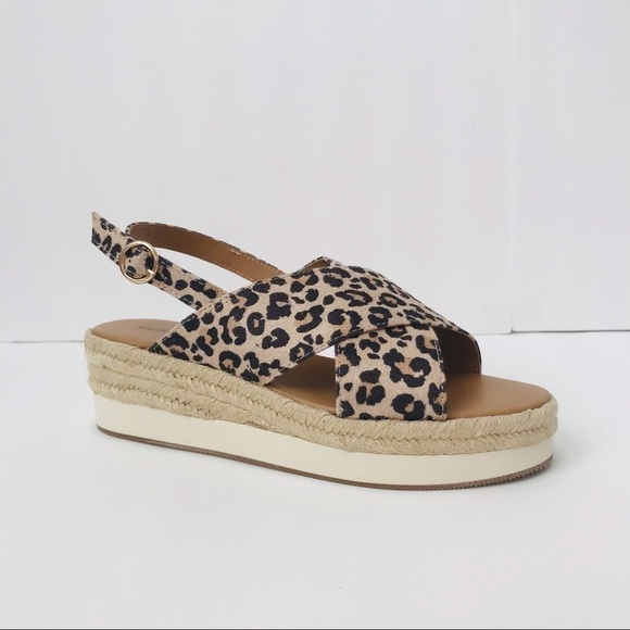 New! Platform Leopard Cheetah Print Straw Espadrilles Jute Wedge Heel Sandals - Picture 2 of 9